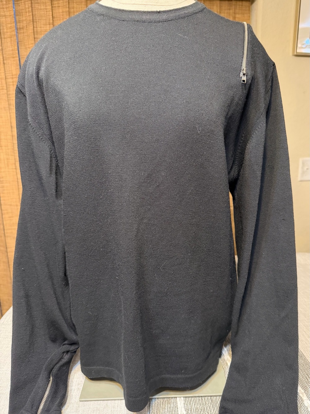 Zara Black Crewneck Sweater with Zip Detail